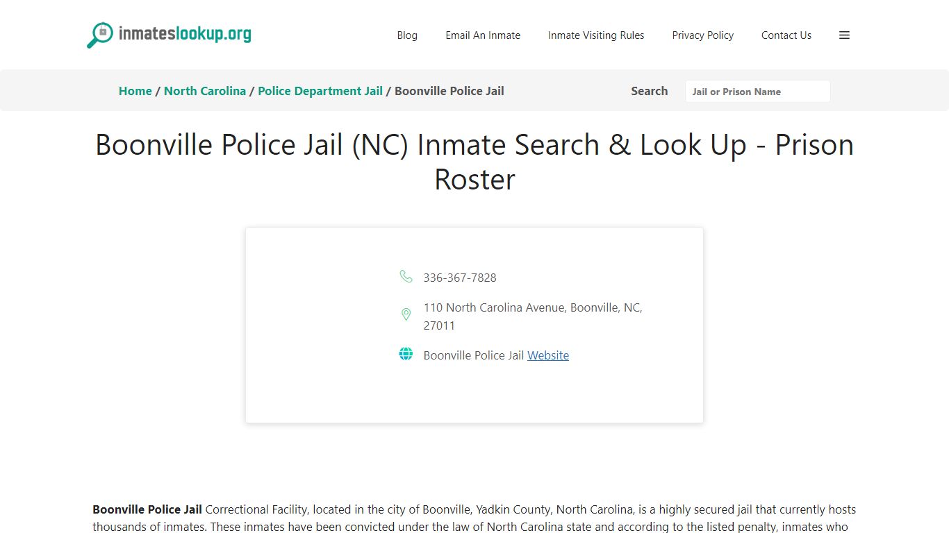 Boonville Police Jail (NC) Inmate Search & Look Up - Prison Roster